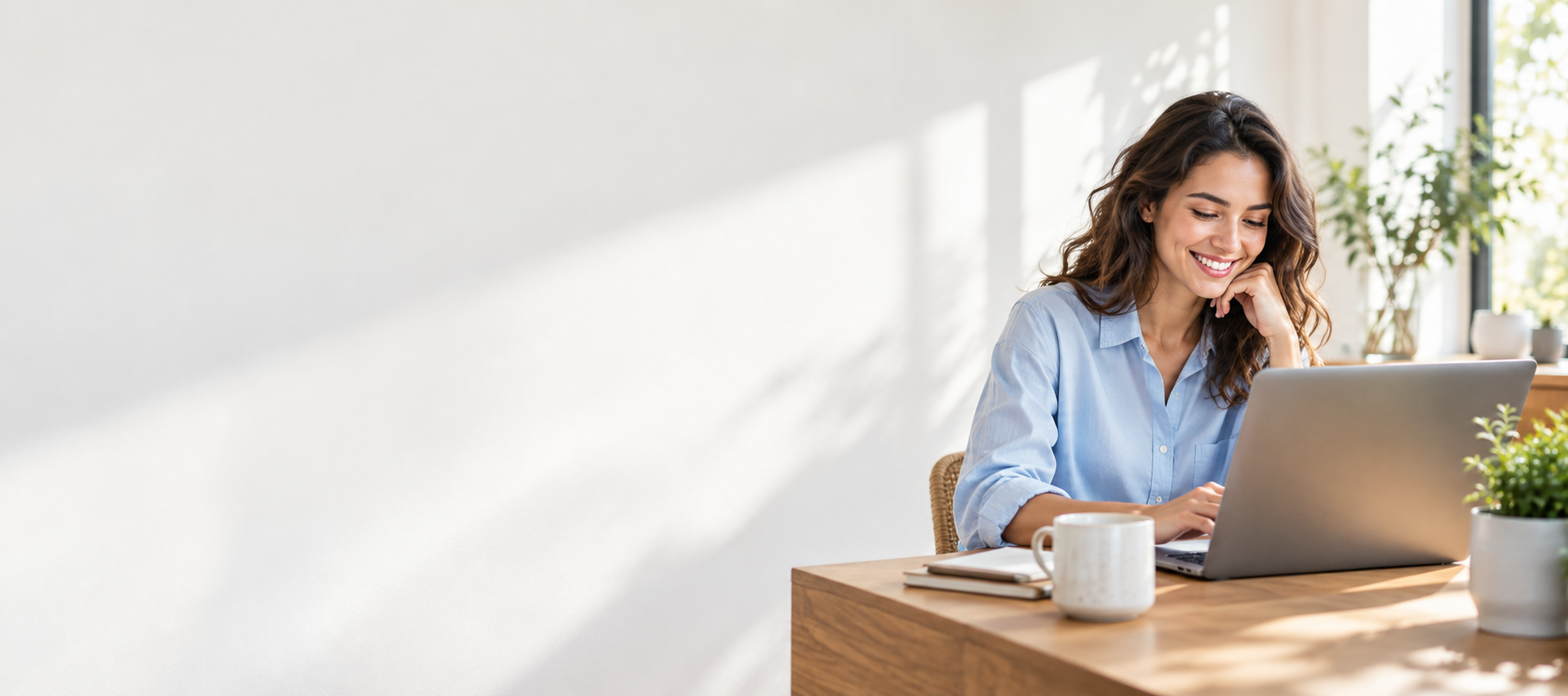 A remote professional working from a bright home office